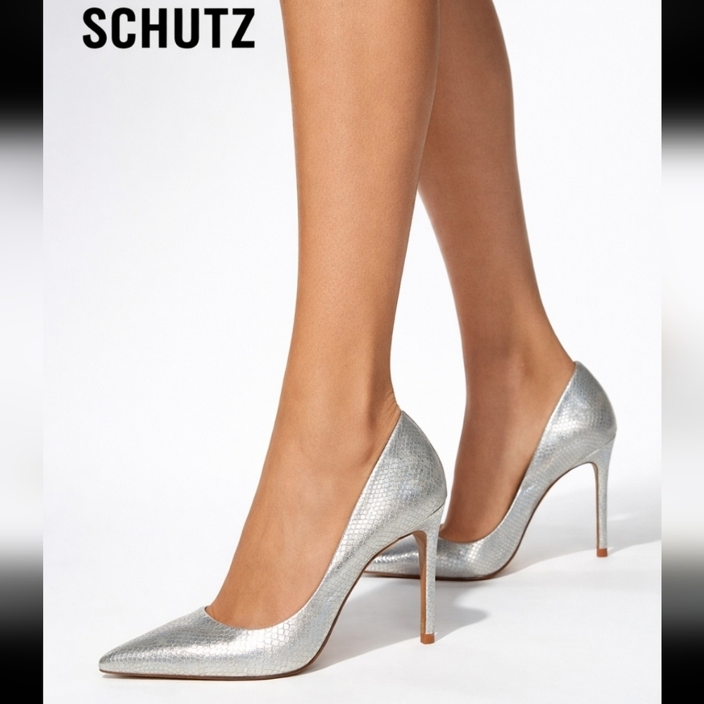 Schutz Lou Women's Pump In Prata Metallic Casual Silver Stiletto Heels Size 9.5